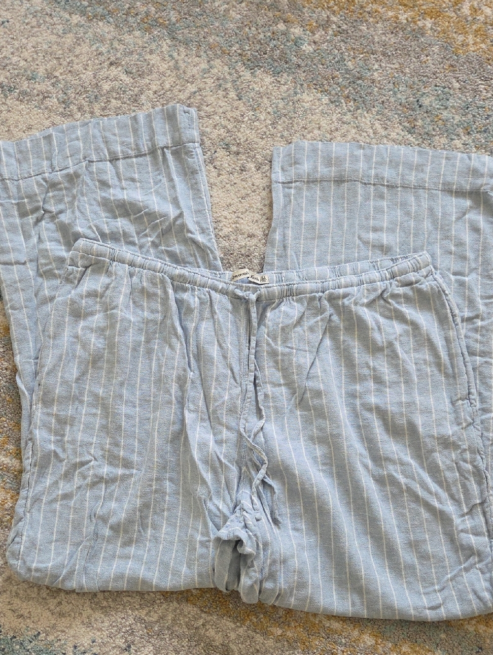Abercrombie & Fitch Light Blue Striped Linen Pants